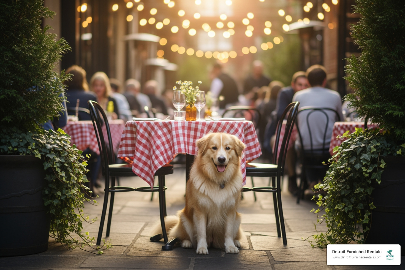 dog sitting on outdoor restaurant patio - Pet friendly options