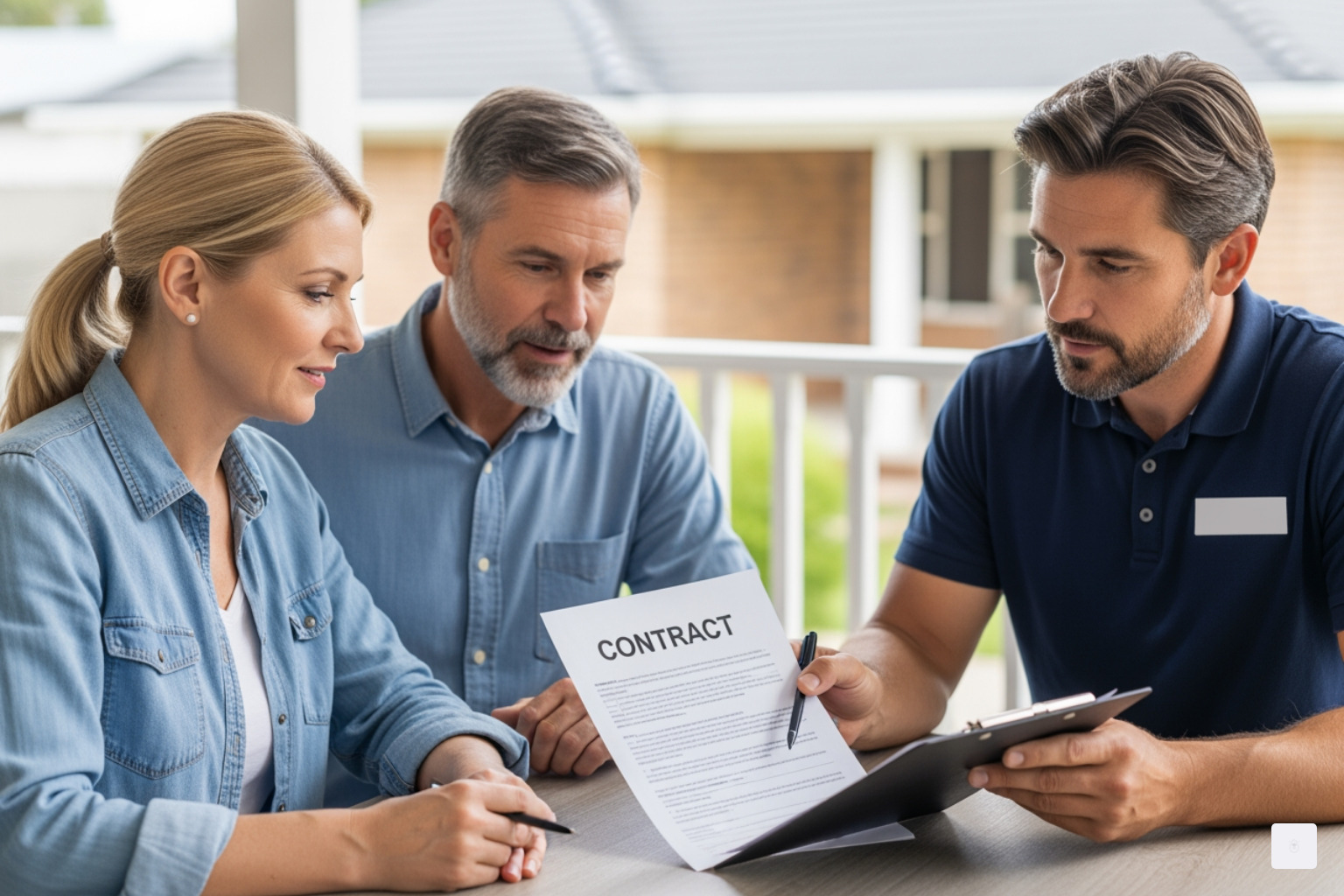 homeowner reviewing a roofing contract with a contractor - residential roofing homeowner reviewing a roofing contract with a contractor - residential roofing