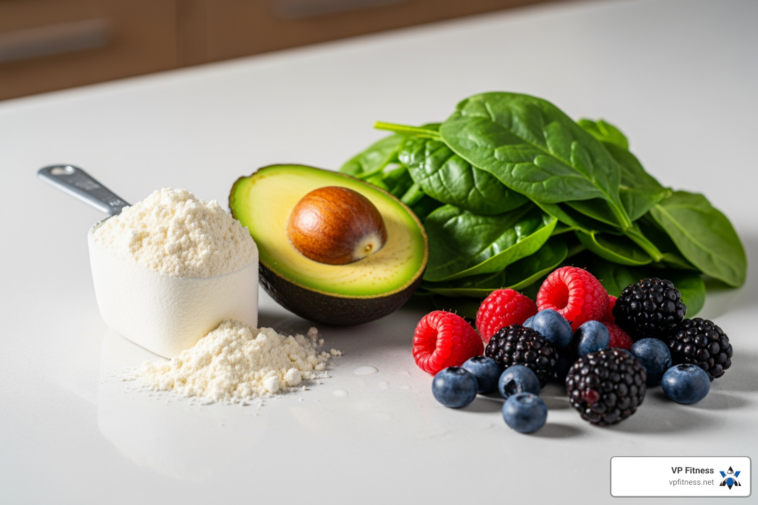 various healthy smoothie ingredients like protein powder, avocado, spinach, and berries - Meal replacement smoothies various healthy smoothie ingredients like protein powder, avocado, spinach, and berries - Meal replacement smoothies