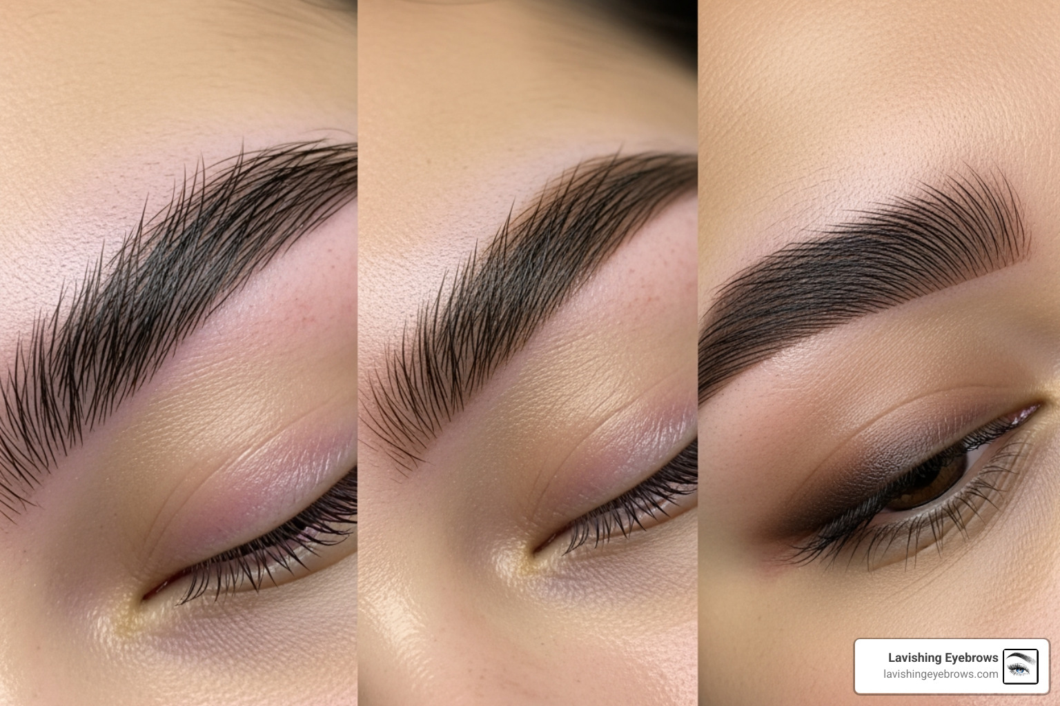 collage comparing microblading, powder ombre, and combo brows - eyebrows permanent makeup near me