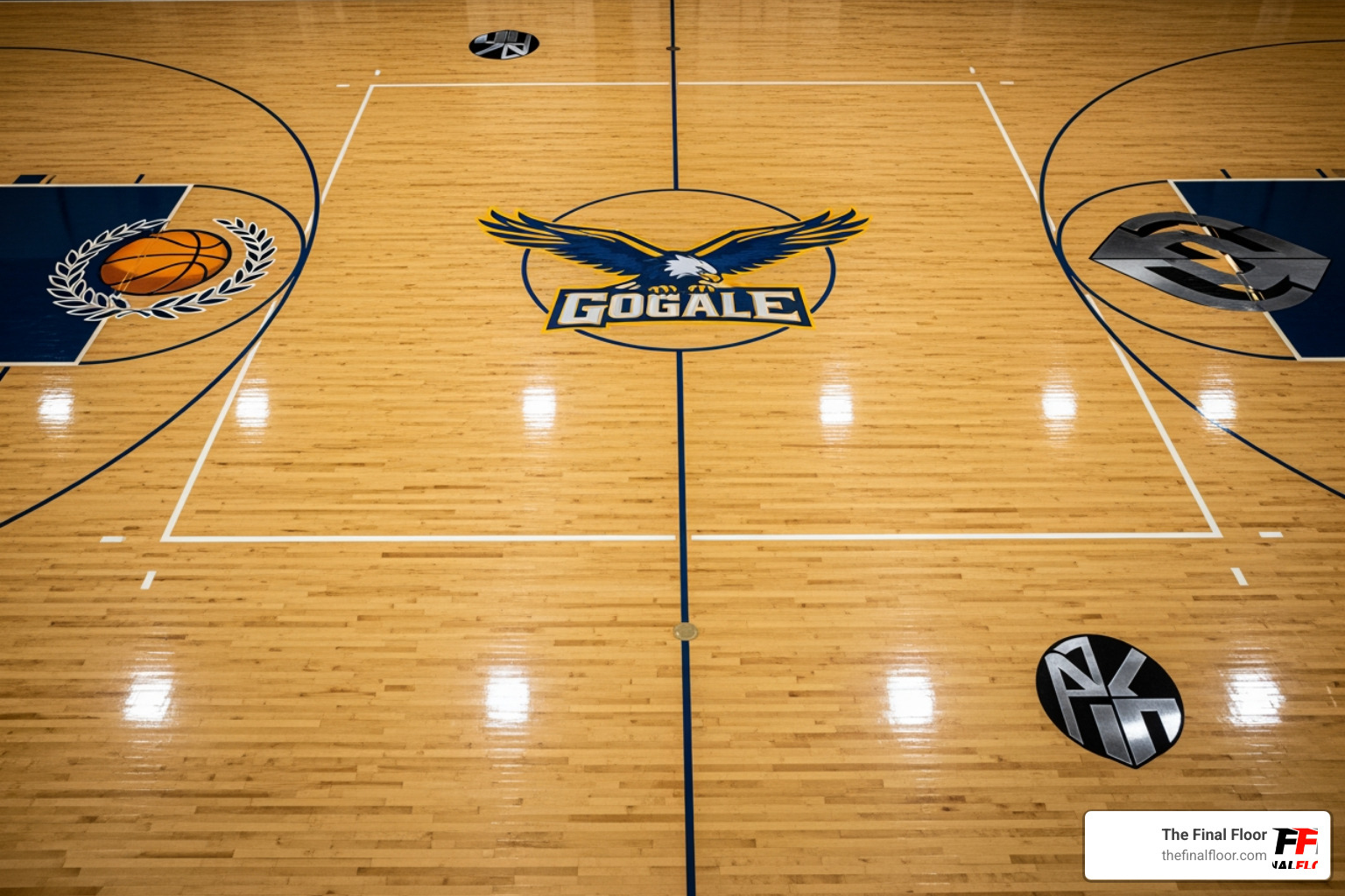 gleaming maple hardwood basketball court with custom logos - athletic flooring ohio gleaming maple hardwood basketball court with custom logos - athletic flooring ohio