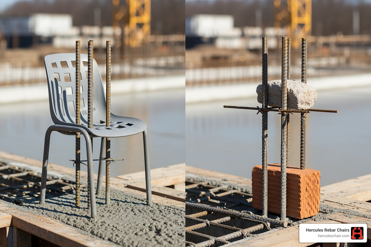 comparing a stable mesh chair to a makeshift support under rebar - concrete mesh support chairs