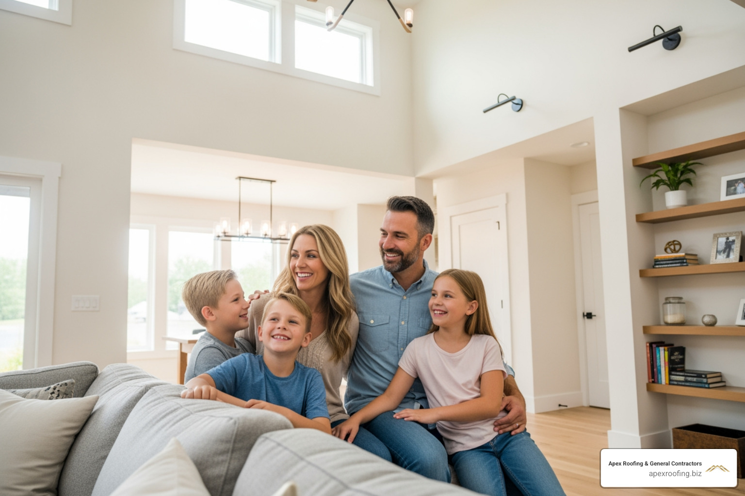 Happy family in their newly completed home addition - Helotes general contractor