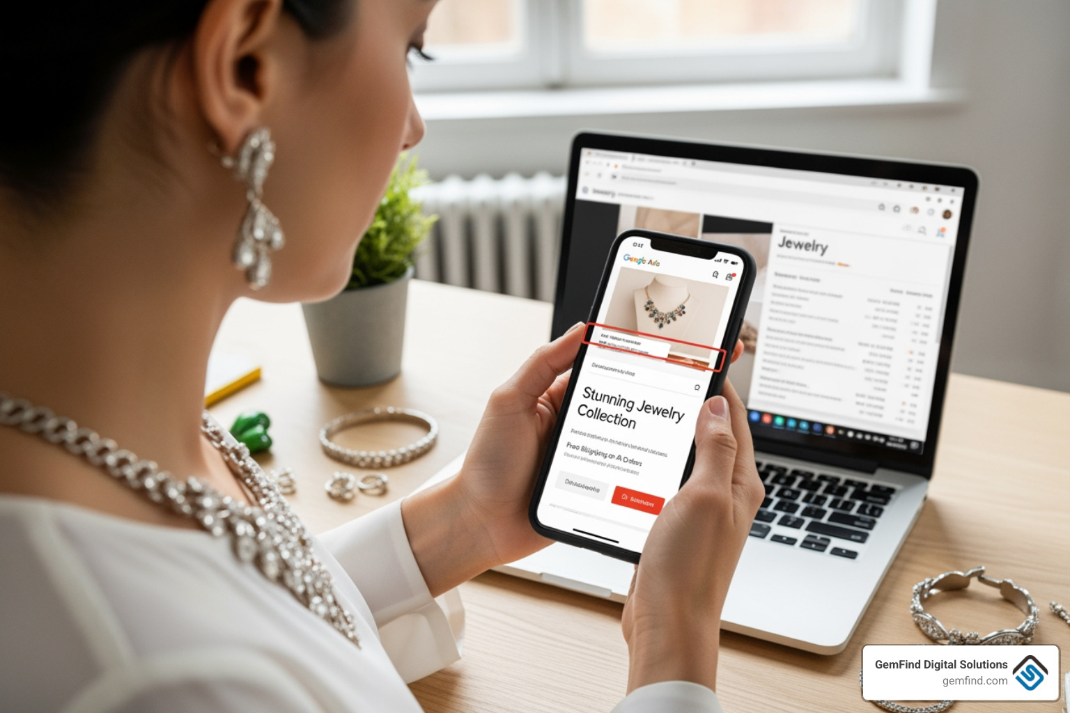 Highly effective Google Ads text ad for jewelry featuring strong headlines, descriptive text, and multiple ad extensions such as sitelinks for specific product categories (e.g., "Diamond Rings," "Gold Necklaces"), callouts for benefits ("Free Shipping," "Lifetime Warranty"), and a seller rating extension. - is jewelry considered apparel in google ads