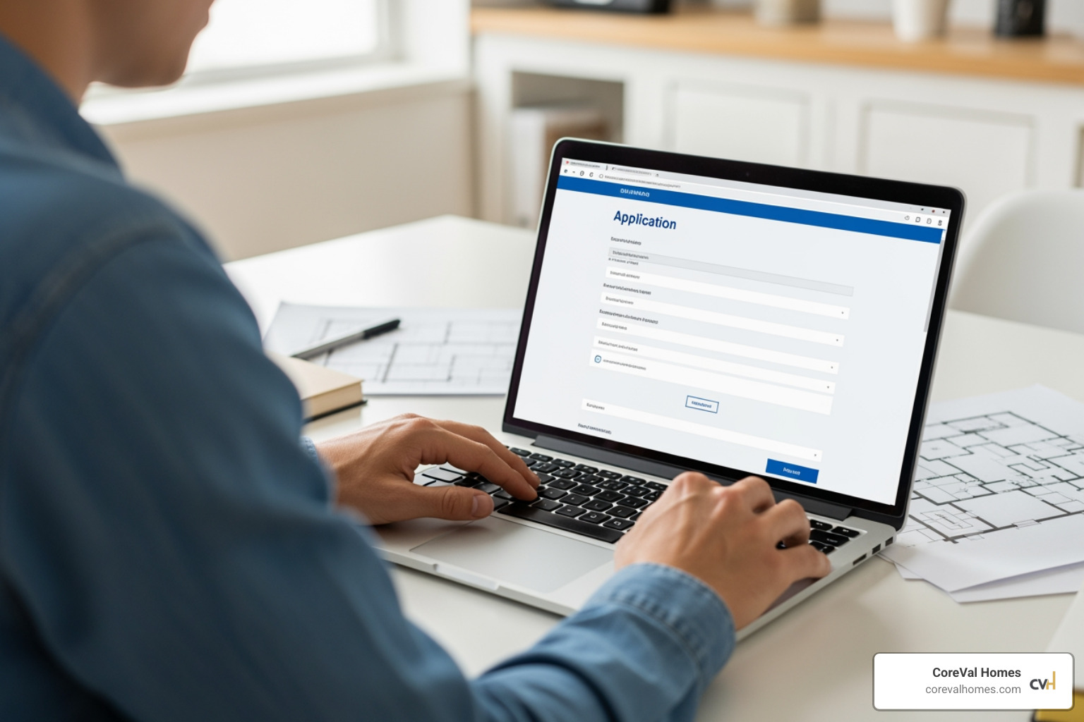 person submitting building permit application on laptop - building permit process