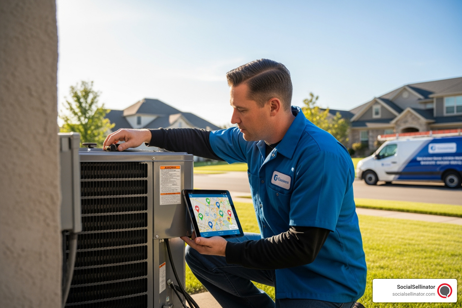 Google Maps 3-pack result for "AC repair near me" showing three local HVAC businesses with ratings and contact information - local seo hvac contractors