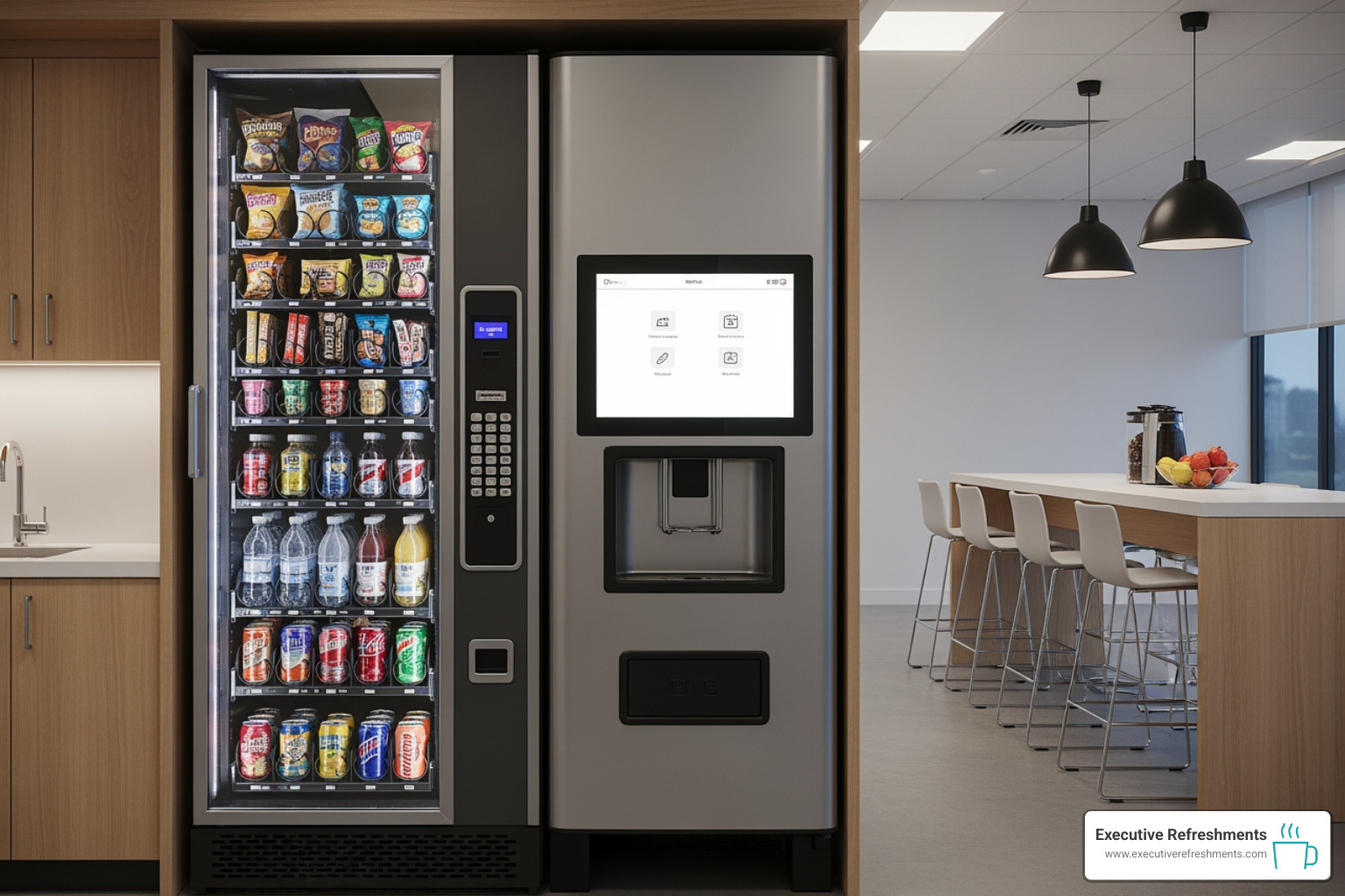 sleek, modern glass-front combination vending machine in an office setting - Lancaster vending machines sleek, modern glass-front combination vending machine in an office setting - Lancaster vending machines