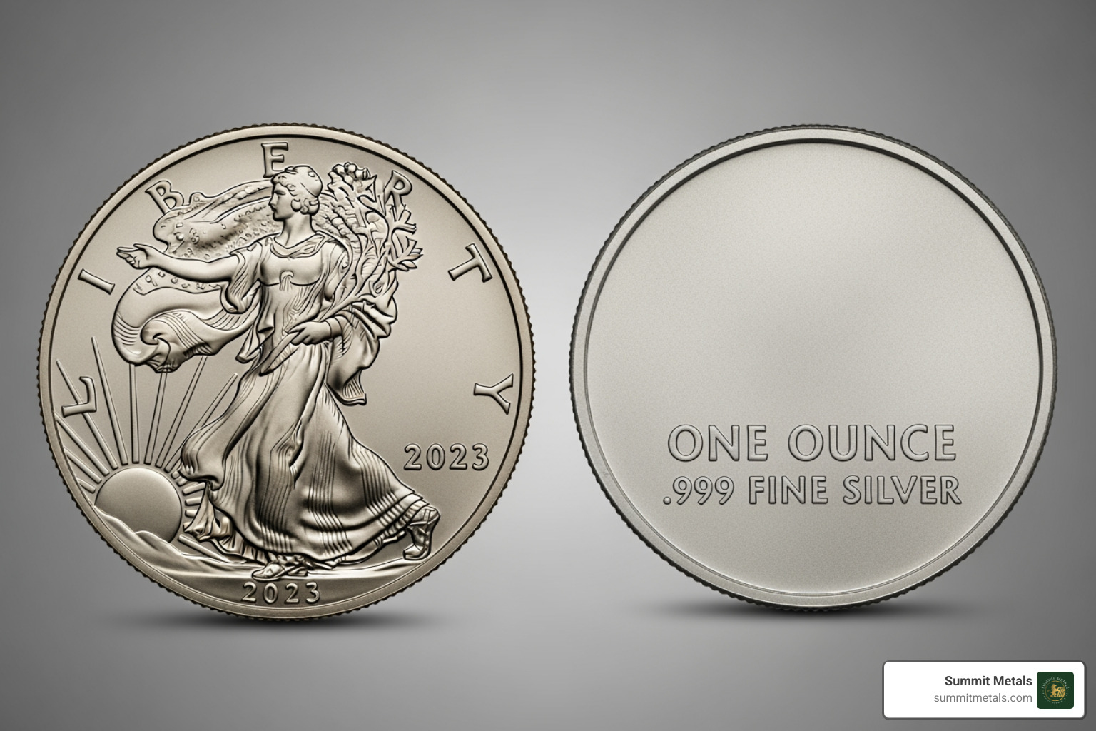 American Gold Eagle coin and a silver round - gold and silver online shopping