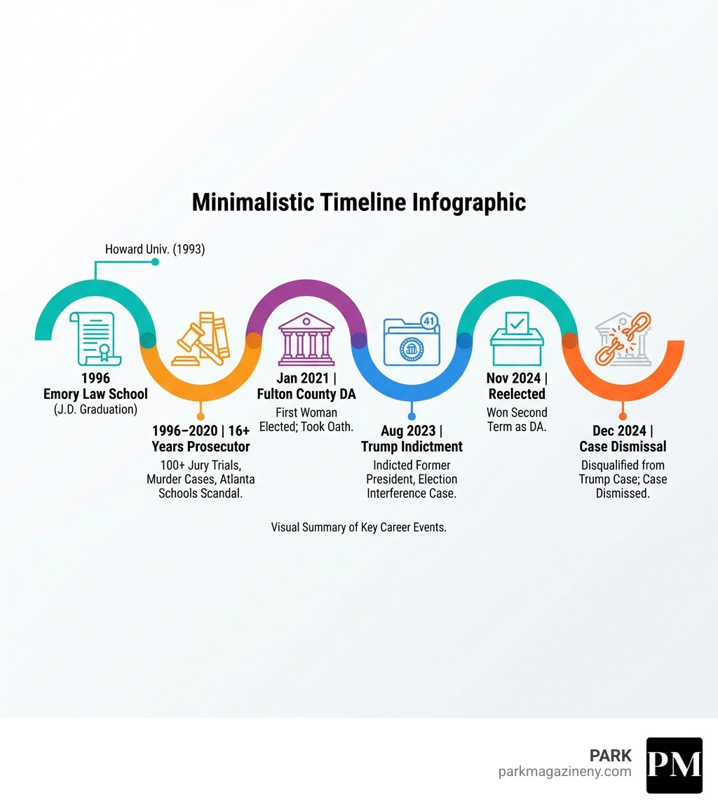 detailed timeline infographic showing fani willis career milestones from law school graduation through trump case dismissal - fani willis infographic detailed timeline infographic showing fani willis career milestones from law school graduation through trump case dismissal - fani willis infographic