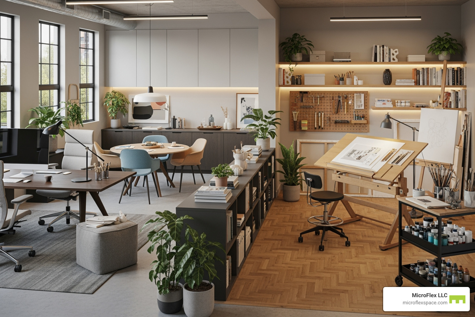 Image of a modern, stylish MicroFlex space being used as a business office or creative studio - storage buildings birmingham al Image of a modern, stylish MicroFlex space being used as a business office or creative studio - storage buildings birmingham al