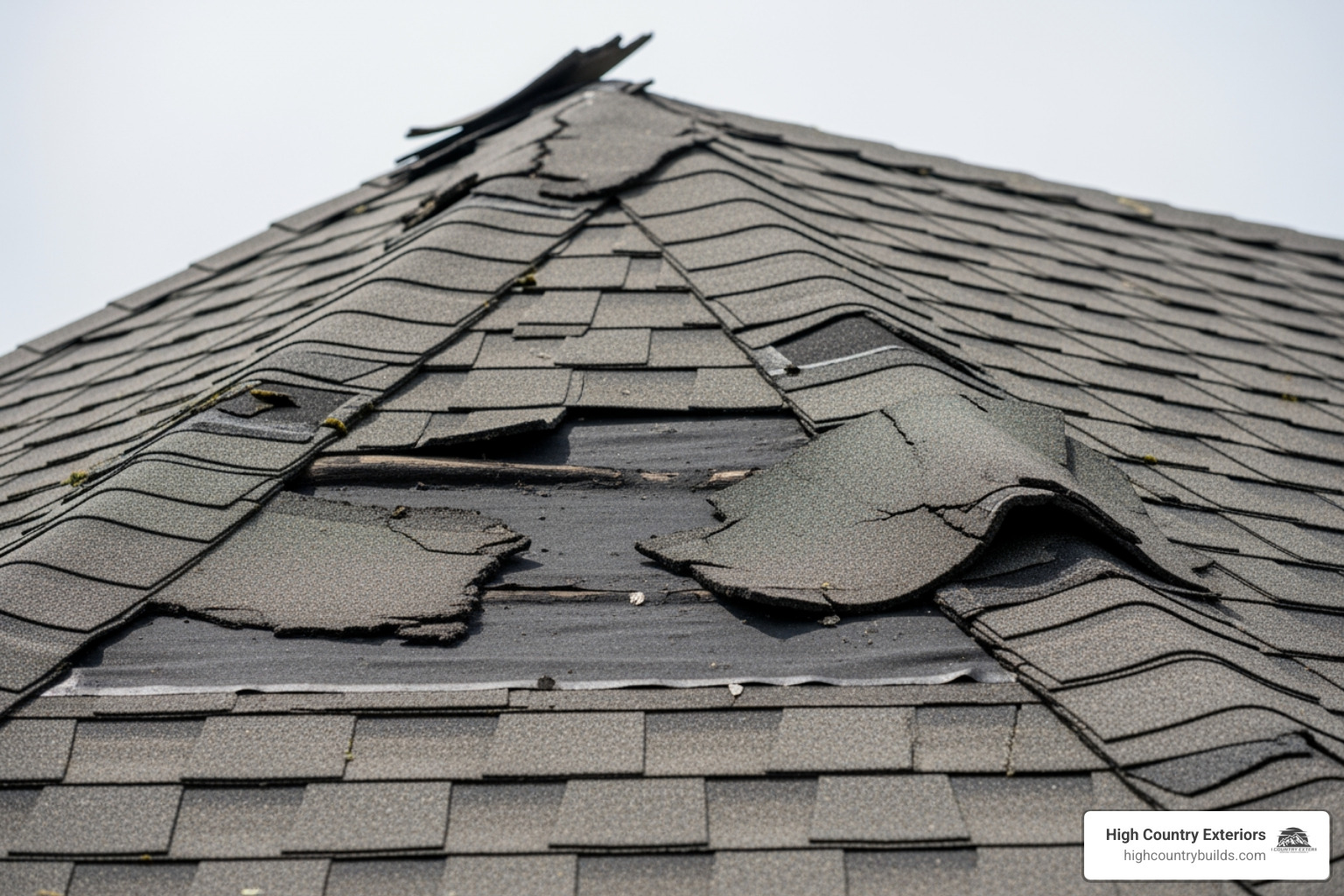 curling and missing shingles on a roof - roof leak inspection near me