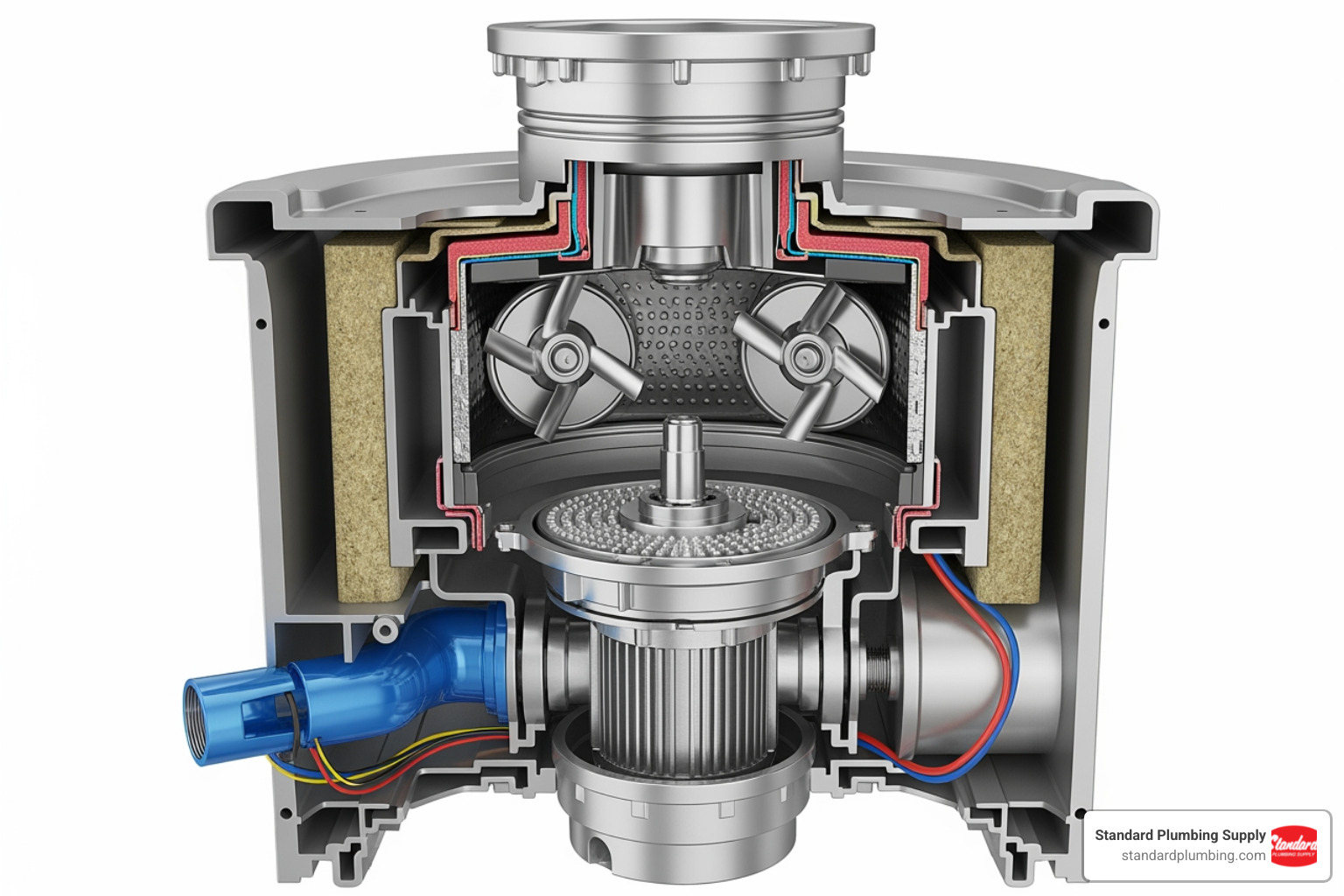 cutaway view of a garbage disposal - can you use drain cleaner in garbage disposal