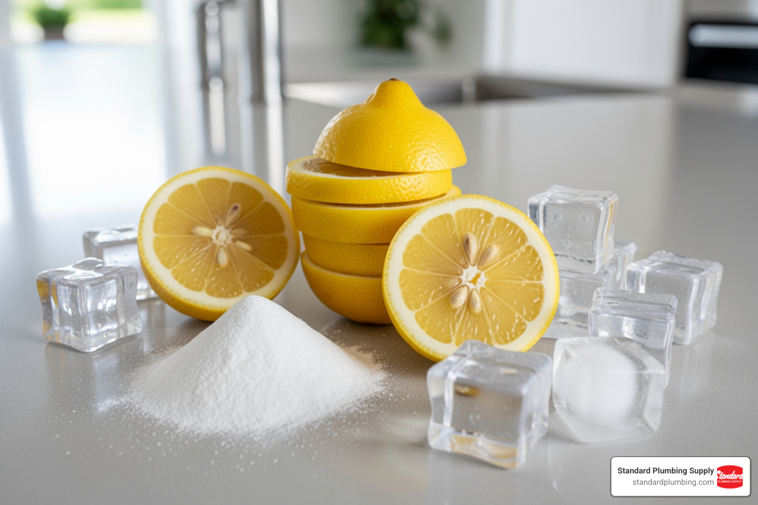 natural cleaning ingredients like ice, lemon, and baking soda - can you use drain cleaner in garbage disposal