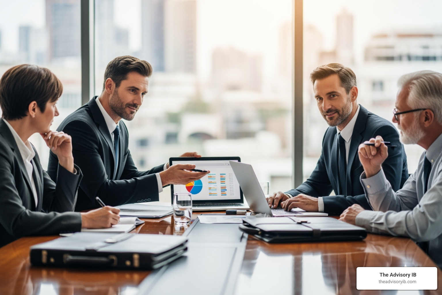 infographic showing the 4 stages of a professional business sale: Stage 1 Preparation & Valuation with documents and calculator, Stage 2 Team & Buyer Marketing with networked professionals, Stage 3 Due Diligence & Negotiation with magnifying glass over contract, Stage 4 Closing & Transition with handshake and future planning - sell my business professional