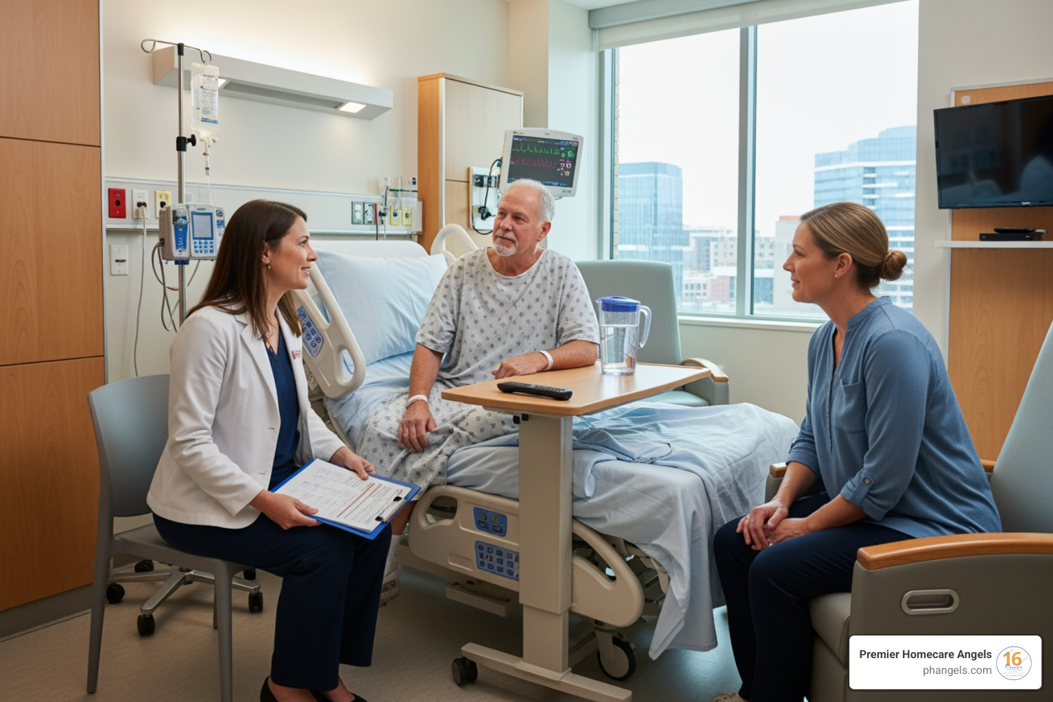 family member and a patient speaking with a hospital discharge planner - Post hospital care
