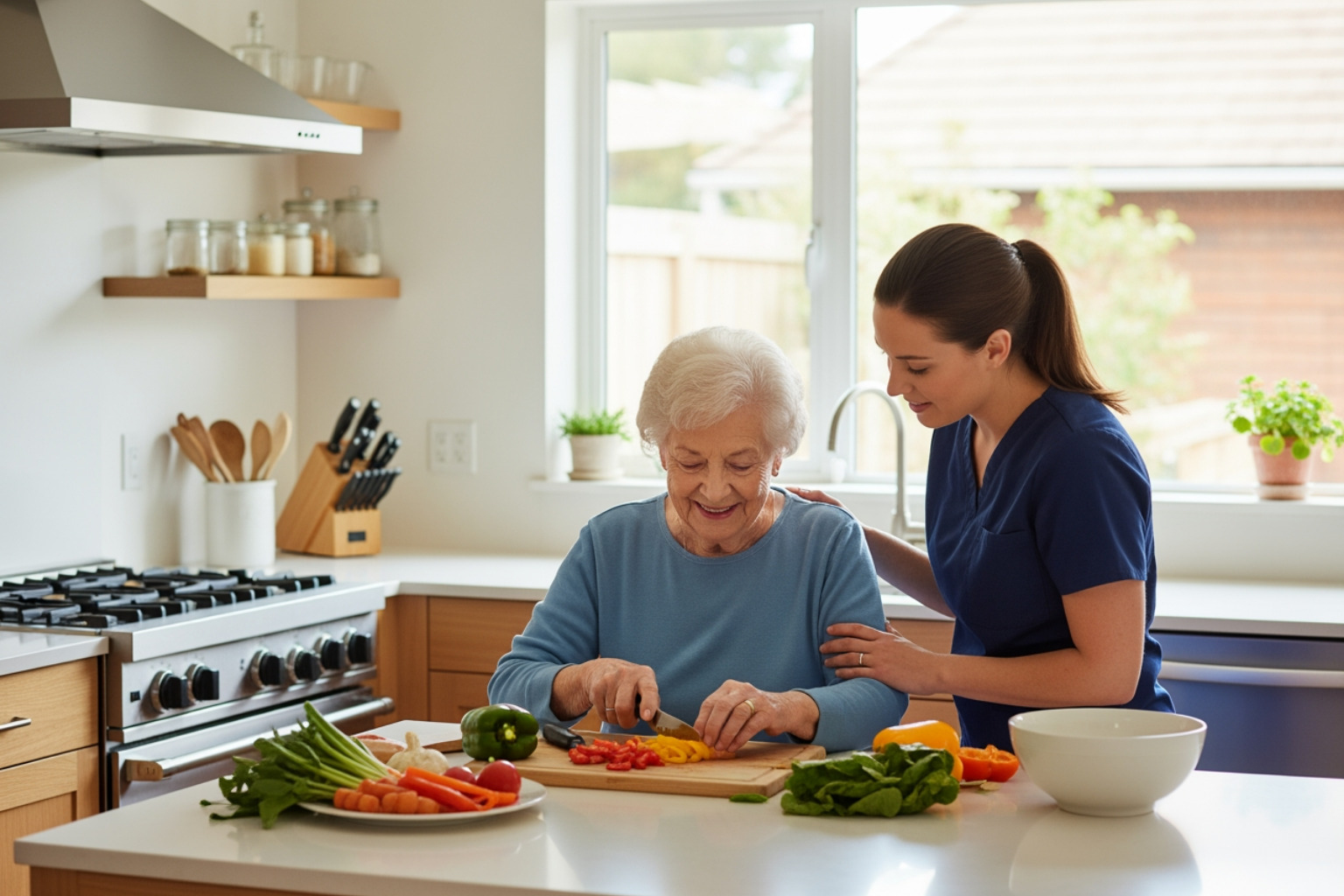 caregiver assisting senior with meal prep - non medical elderly care