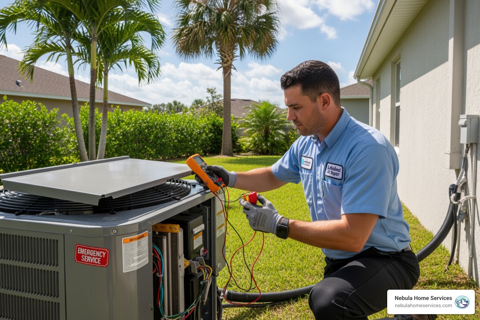 Infographic showing three key steps for handling AC emergencies: Step 1 - Identify the Emergency (icons showing no cool air, strange noises, burning smells, water leaks); Step 2 - Take Immediate Action (turn off system, check breaker, clear area, call professional); Step 3 - Prevent Future Breakdowns (schedule maintenance, change filters, monitor system performance) - emergency ac repair in lakeland, fl Infographic showing three key steps for handling AC emergencies: Step 1 - Identify the Emergency (icons showing no cool air, strange noises, burning smells, water leaks); Step 2 - Take Immediate Action (turn off system, check breaker, clear area, call professional); Step 3 - Prevent Future Breakdowns (schedule maintenance, change filters, monitor system performance) - emergency ac repair in lakeland, fl