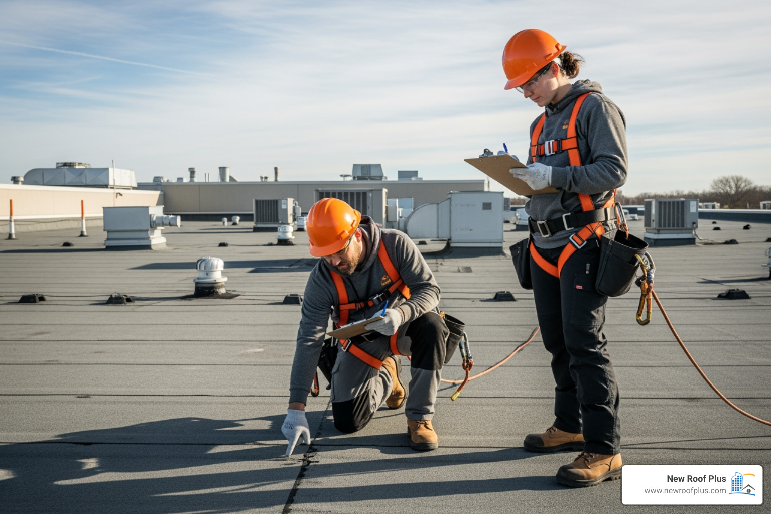 Commercial roof inspection in progress - Broomfield commercial roofing Commercial roof inspection in progress - Broomfield commercial roofing