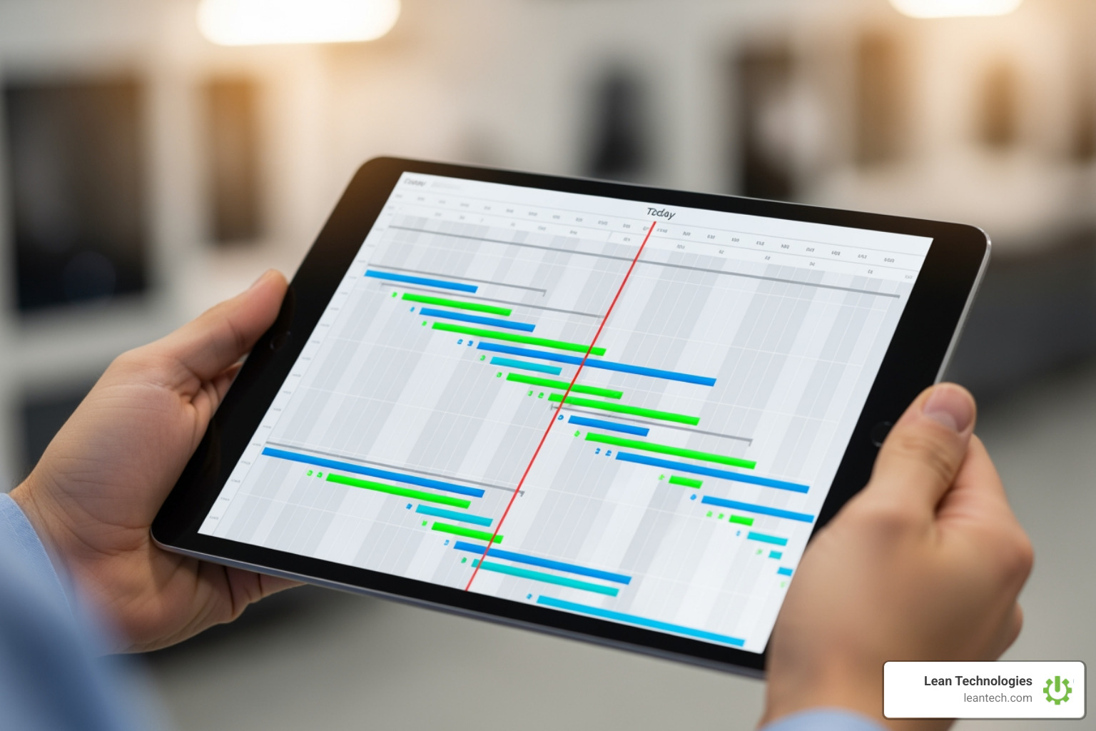 Digital Gantt chart for a production schedule on a tablet - Production scheduling optimization Digital Gantt chart for a production schedule on a tablet - Production scheduling optimization