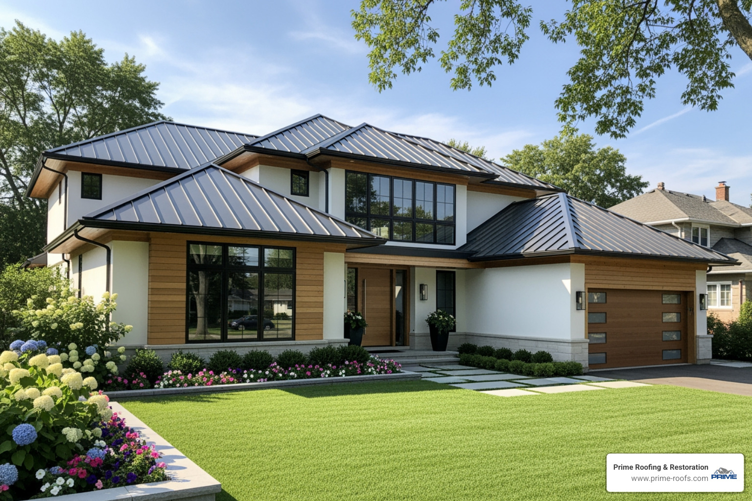 A beautiful home in Alabaster, AL with a newly installed pitched roof, enhancing its curb appeal and architectural charm. - changing flat roof to pitched roof