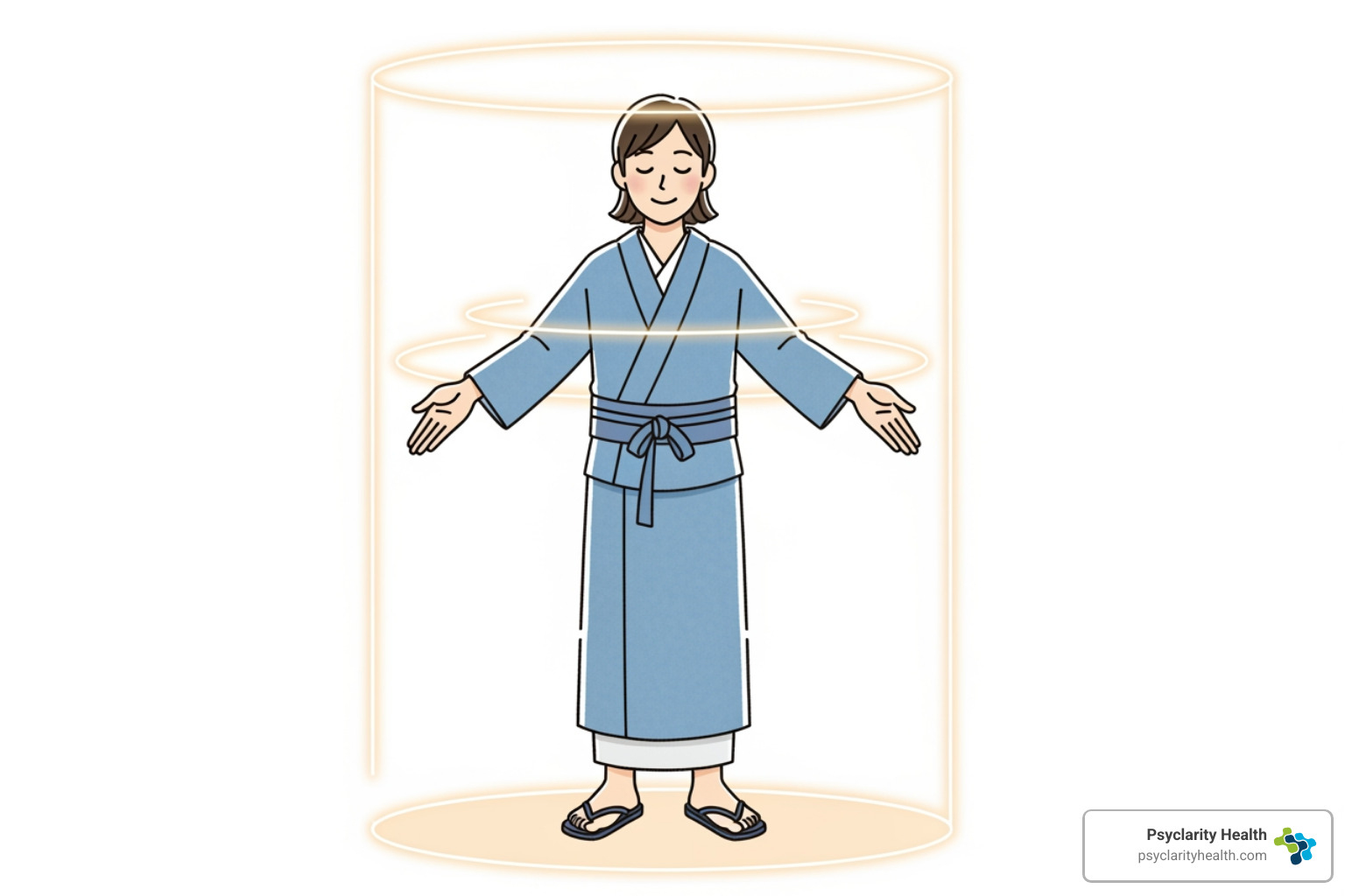 Illustration of a person feeling calm and empowered, surrounded by a protective, yet open, boundary, signifying reduced stress and increased energy. - Setting healthy boundaries Illustration of a person feeling calm and empowered, surrounded by a protective, yet open, boundary, signifying reduced stress and increased energy. - Setting healthy boundaries