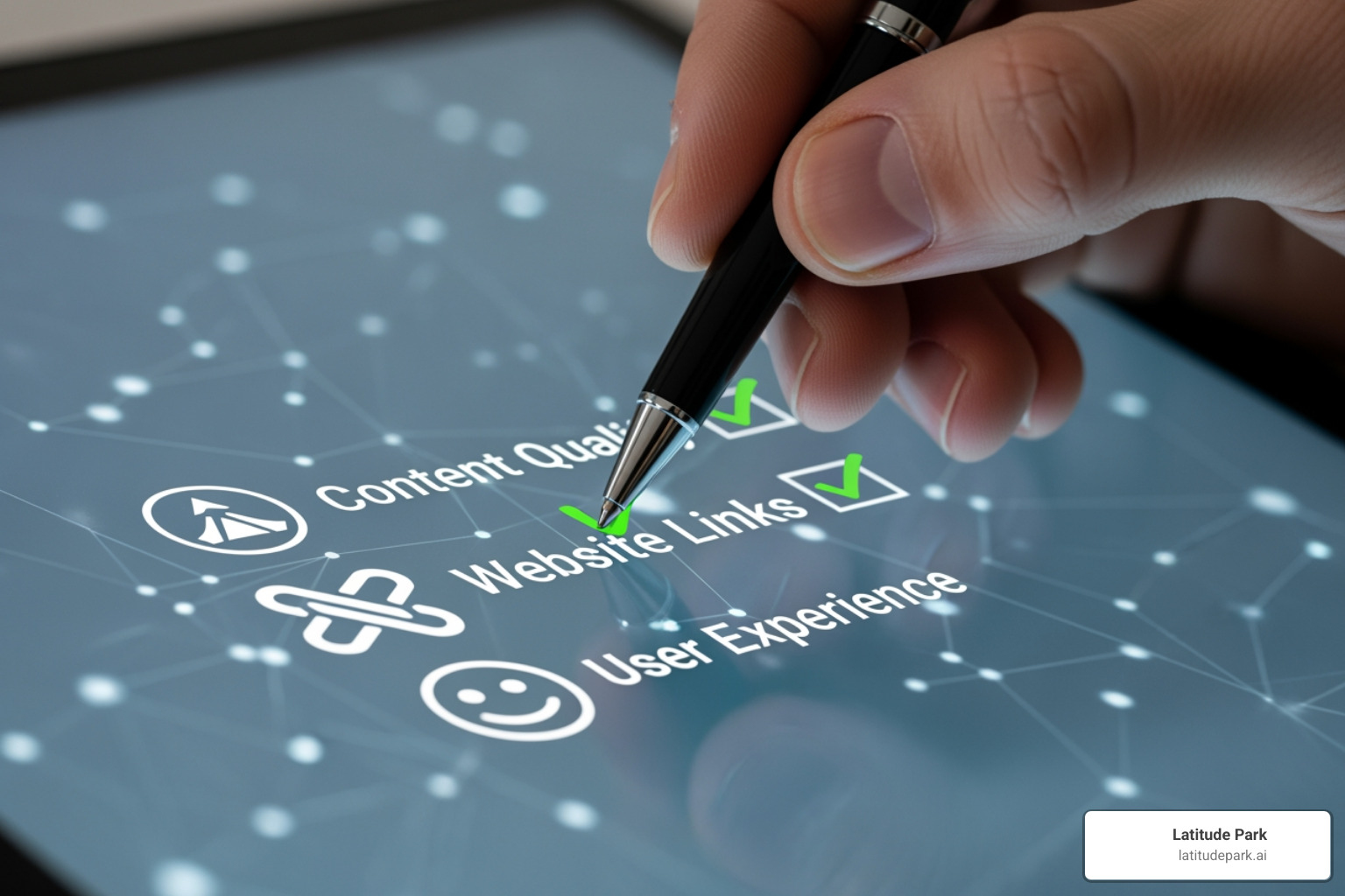 checklist with ranking factors like content, links, and UX - how do search engines rank web pages