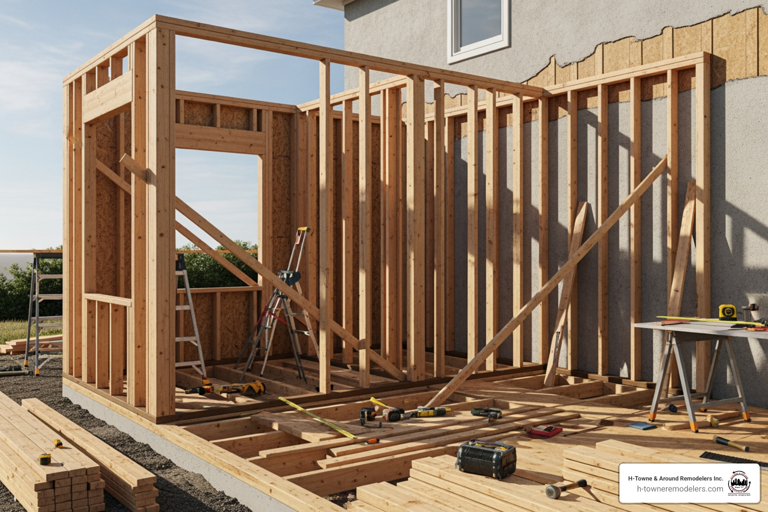Small room addition under construction - 10x10 room addition cost