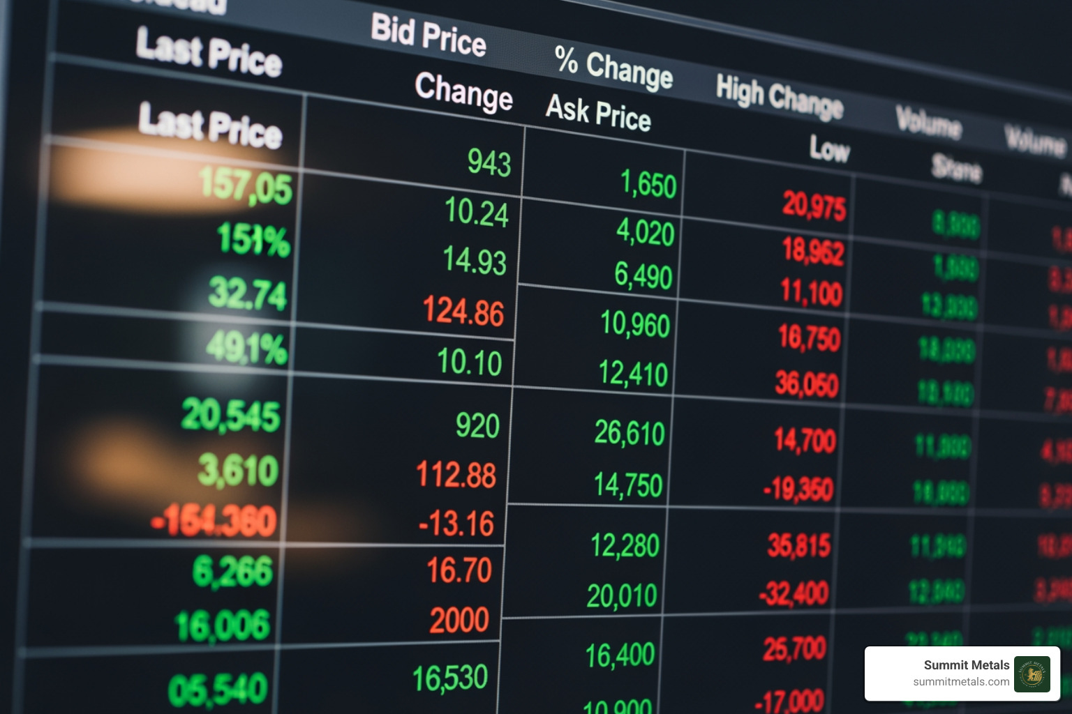 bid and ask prices on a trading screen - cost of copper per ounce