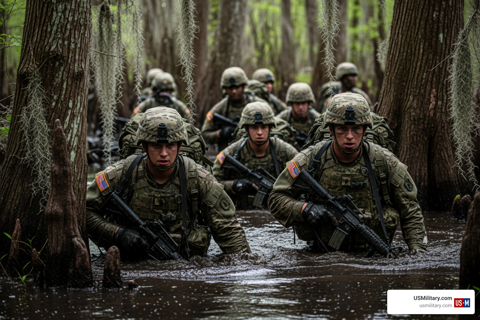 Ranger School students navigating the swamp phase - how to become an army ranger