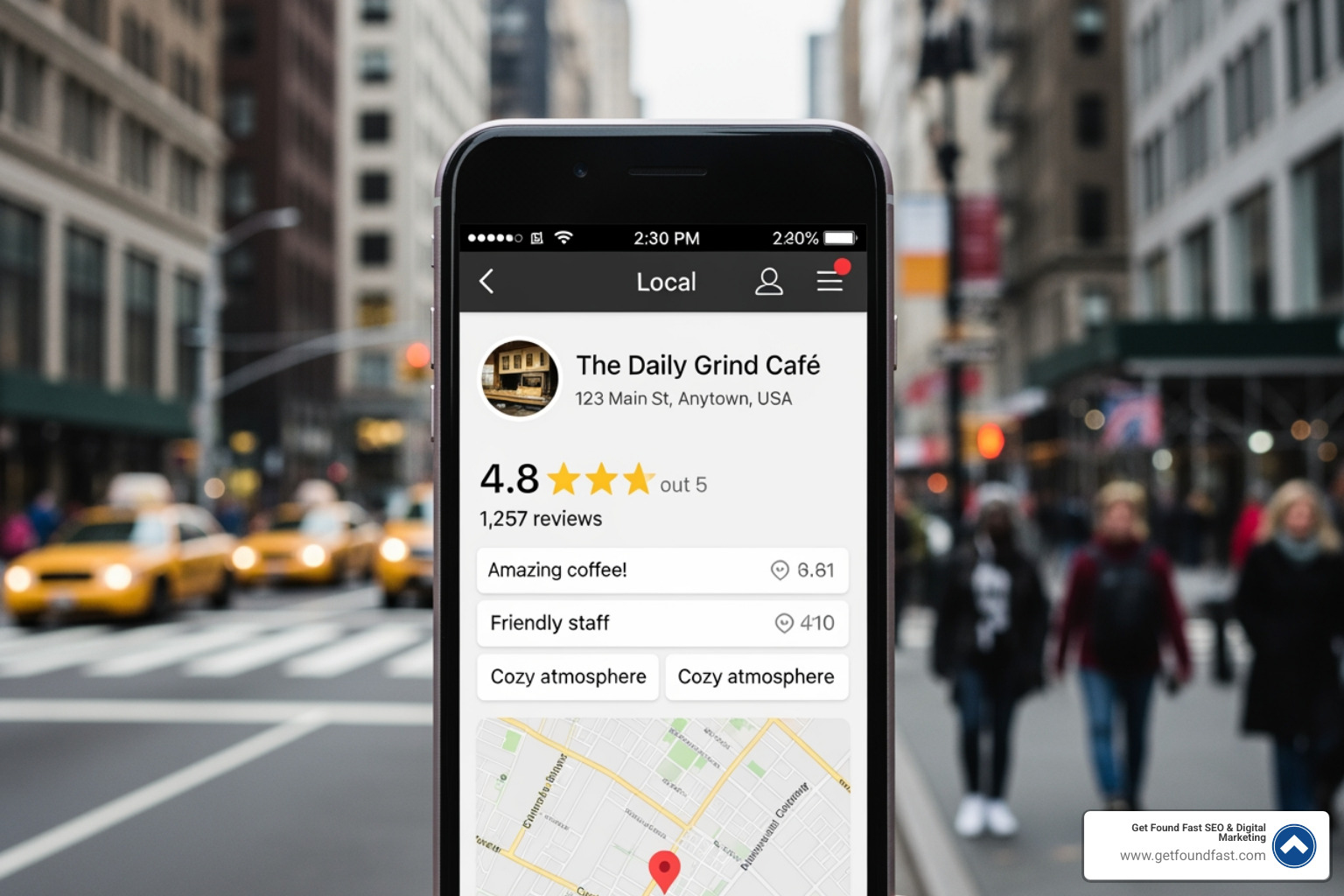 image of a local business with positive reviews and high star ratings on Google My Business - monitoring online reputation