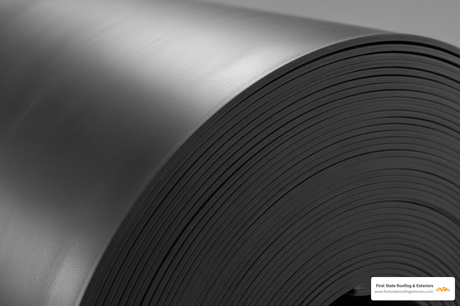 Roll of EPDM rubber membrane showing texture and thickness - epdm roofer near me Roll of EPDM rubber membrane showing texture and thickness - epdm roofer near me