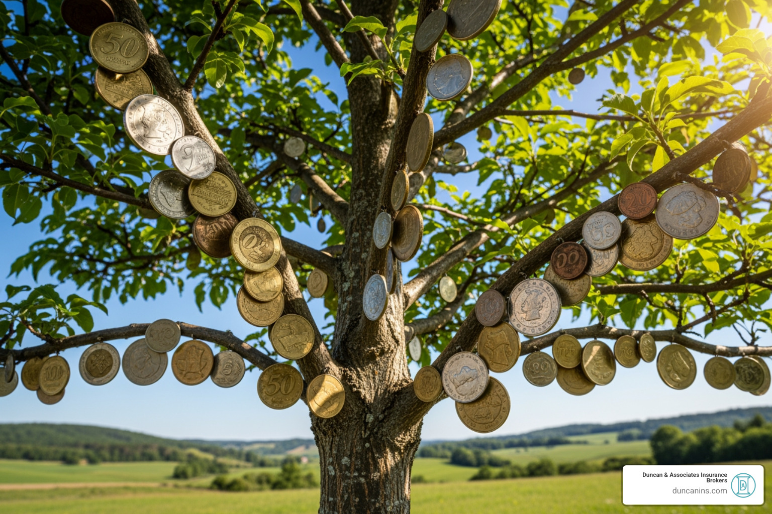 growing tree with coins on its branches, symbolizing cash value growth - whole life insurance quotes