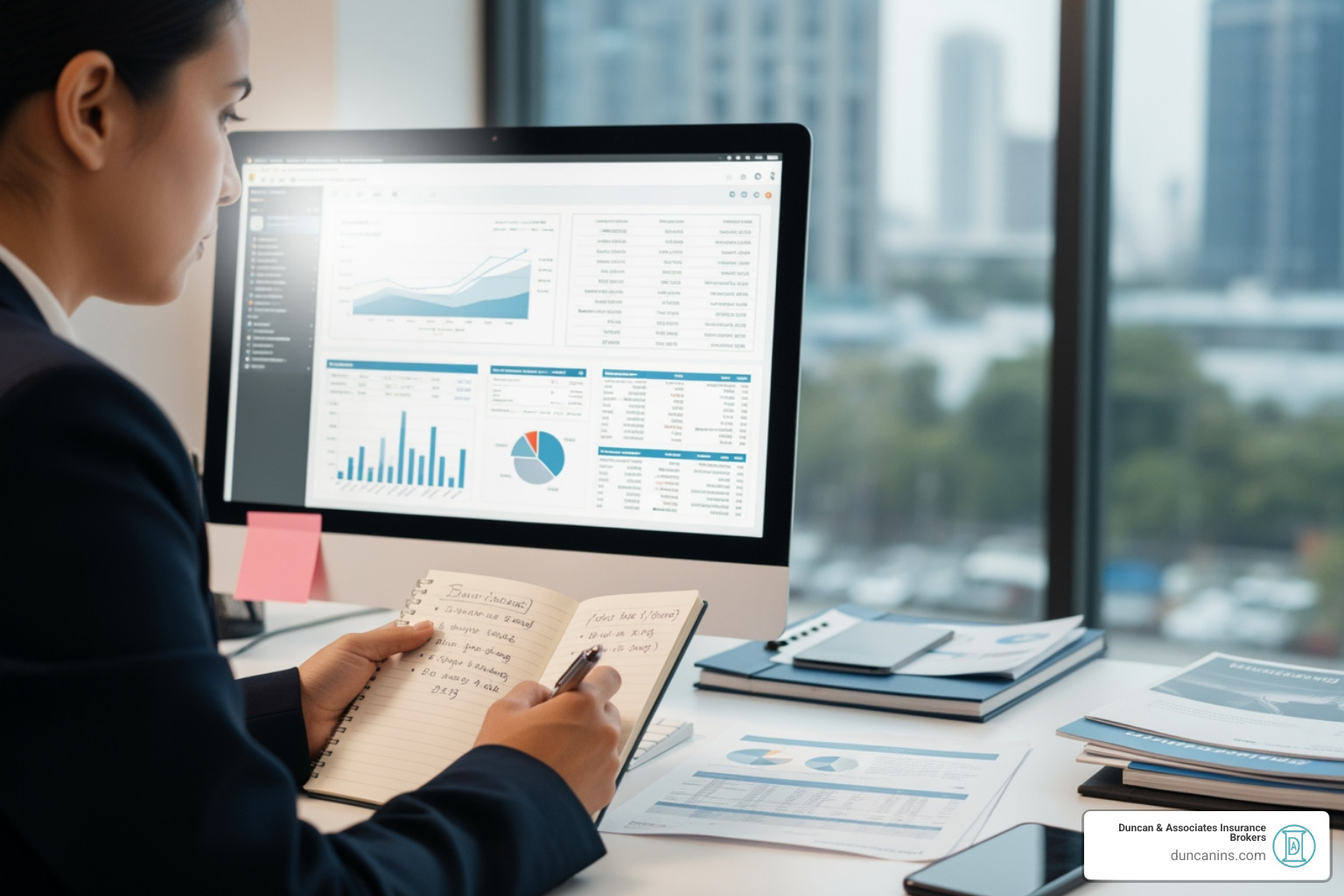 person at a desk comparing documents on a computer and notepad - whole life insurance quotes