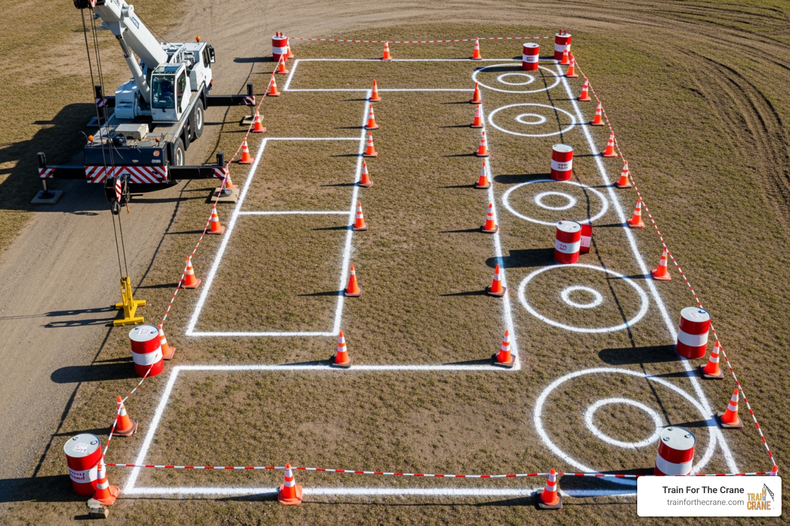 a practical exam course layout from an overhead view - articulating crane certification