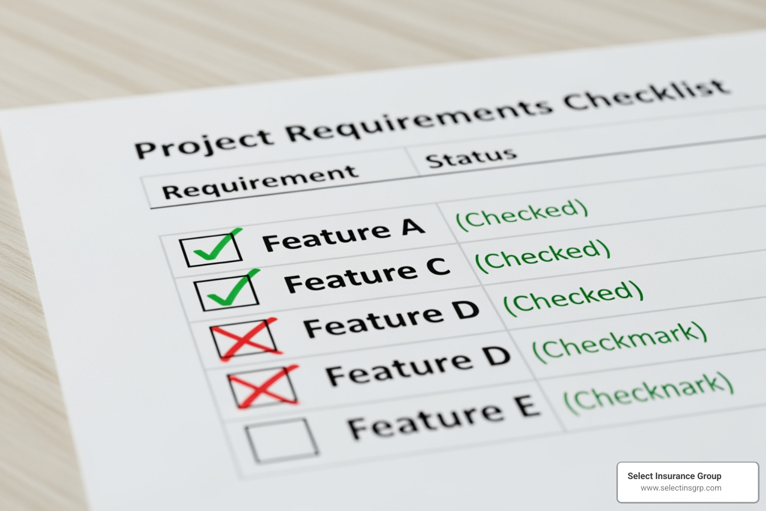 document with checkmarks for included coverage and X's for excluded coverage - auto insurance for non car owners