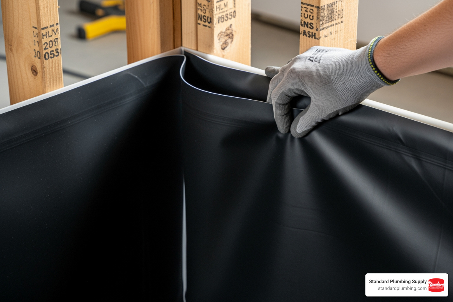 shower pan liner being folded at a corner - Shower pan liner