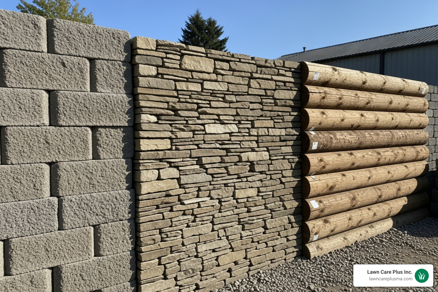 various retaining wall materials like interlocking blocks, natural stone, and timber - backyard retaining walls