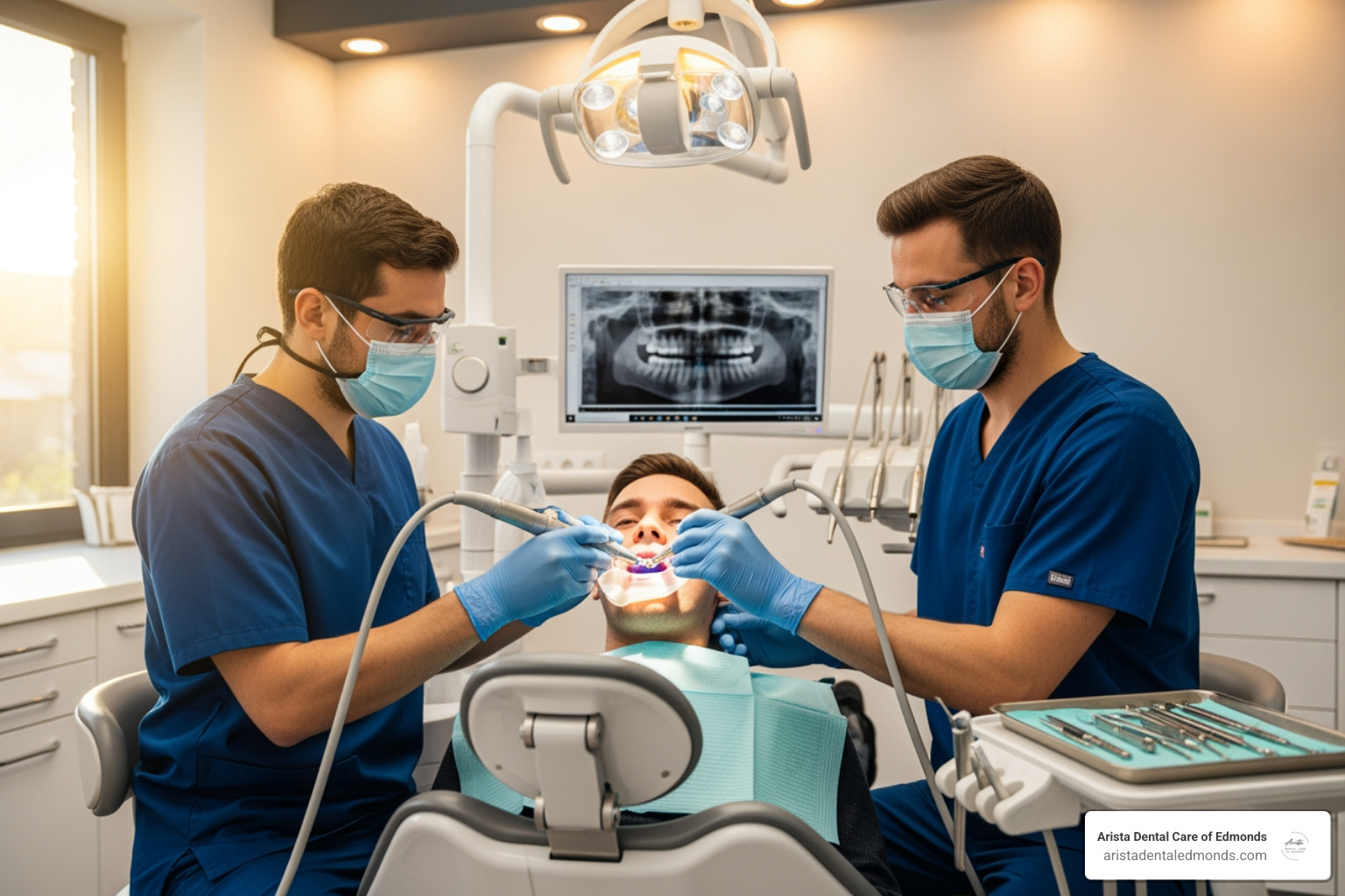 dentist using a modern, quiet dental tool - Comfortable dental visits