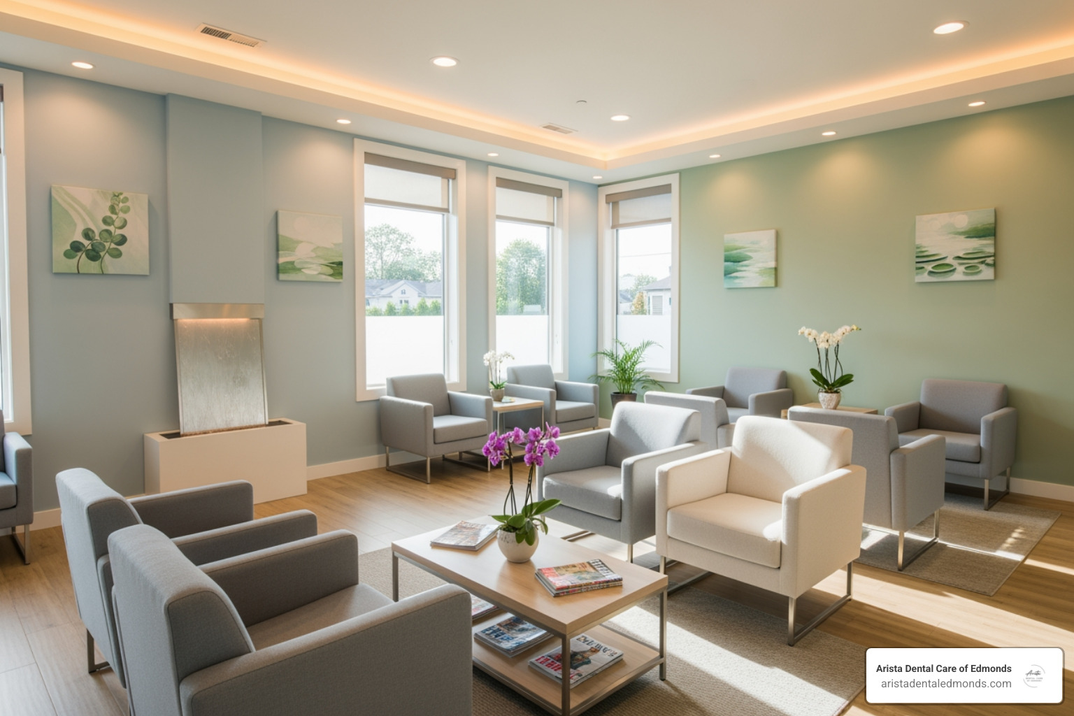 serene and modern dental waiting room - Comfortable dental visits