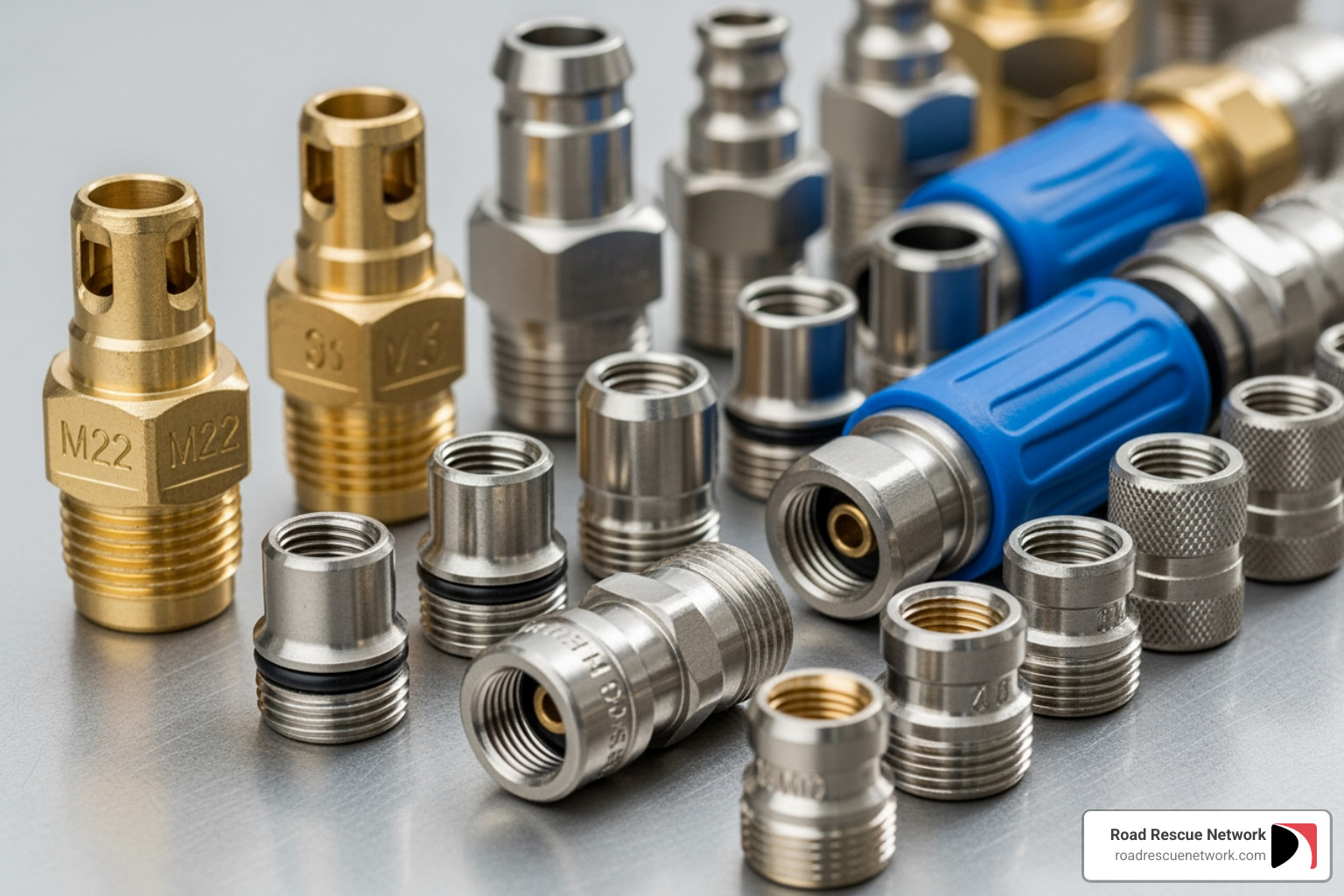 different types of pressure washer hose fittings like M22, Quick Connect, and NPT - high pressure hose replacement