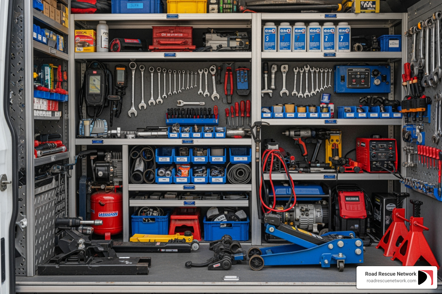 Mobile mechanic's well-equipped service van with tools visible - 24 hour mobile truck trailer repair and tire service cost Mobile mechanic's well-equipped service van with tools visible - 24 hour mobile truck trailer repair and tire service cost