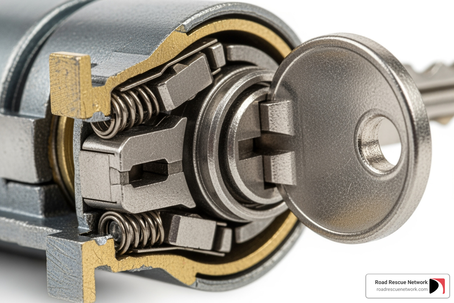 Cutaway view of an ignition lock cylinder - Keys in ignition
