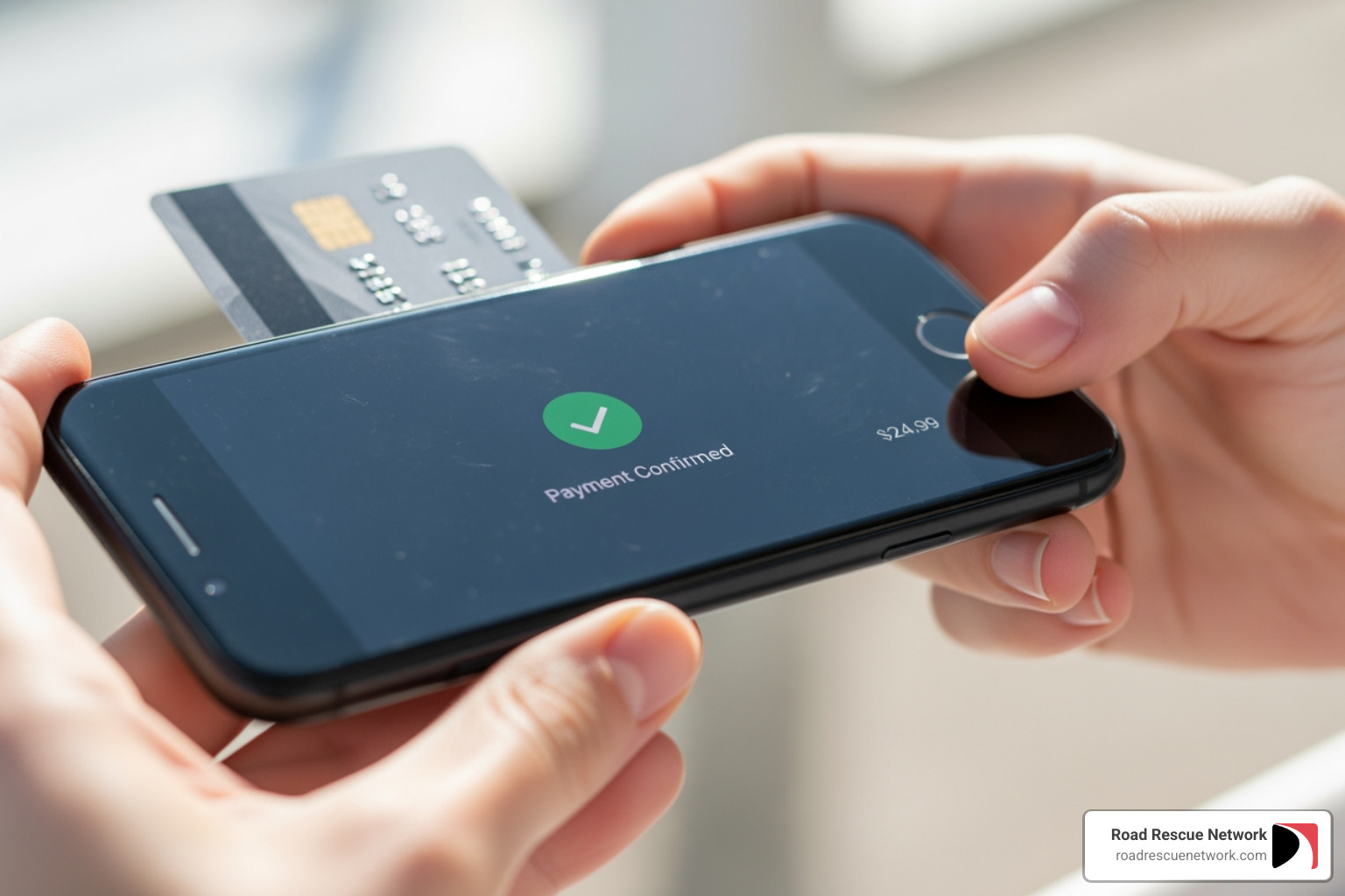 person paying for service on phone - roadside gas delivery near me emergency