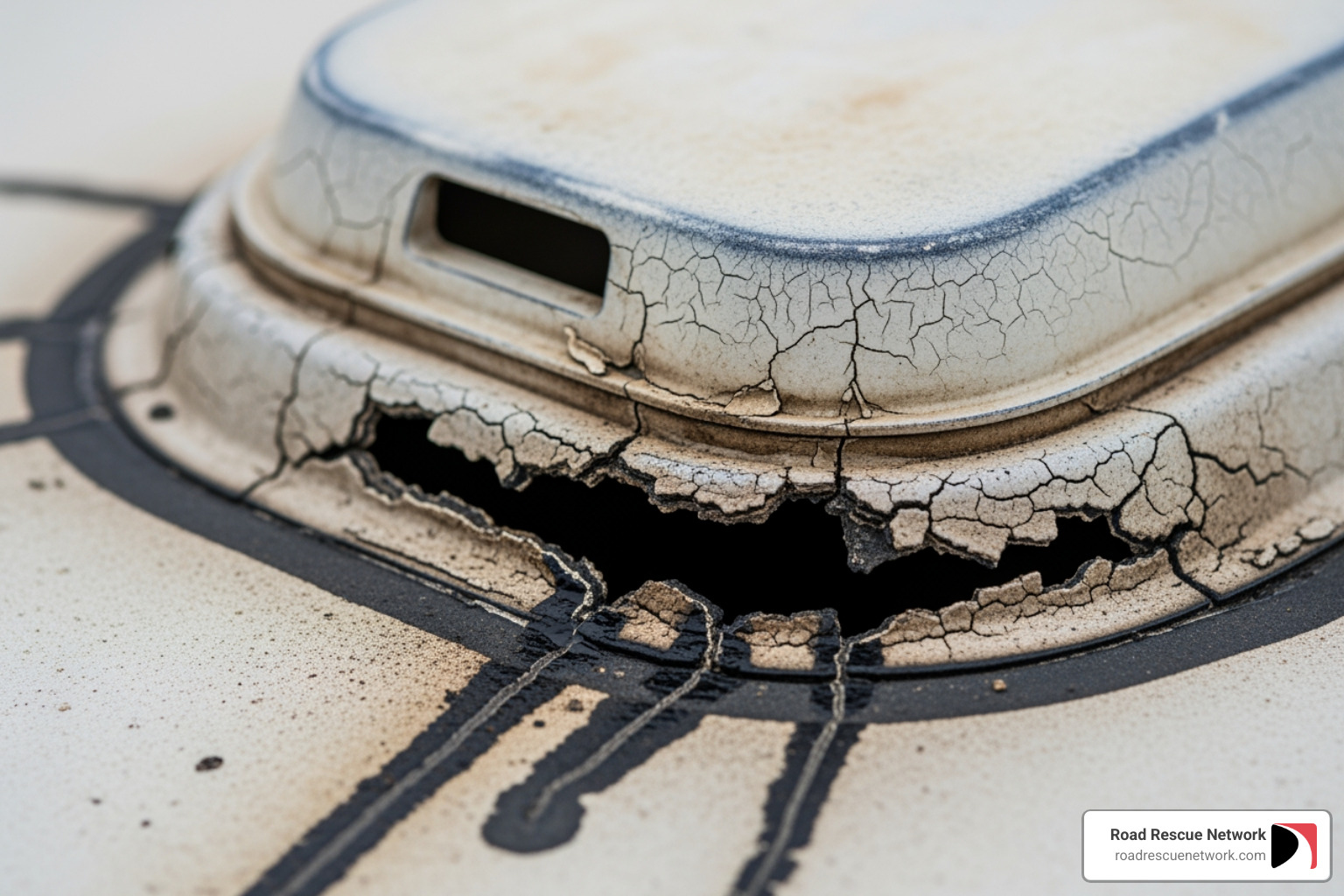 Cracked sealant around an RV vent - RV roof repair Cracked sealant around an RV vent - RV roof repair