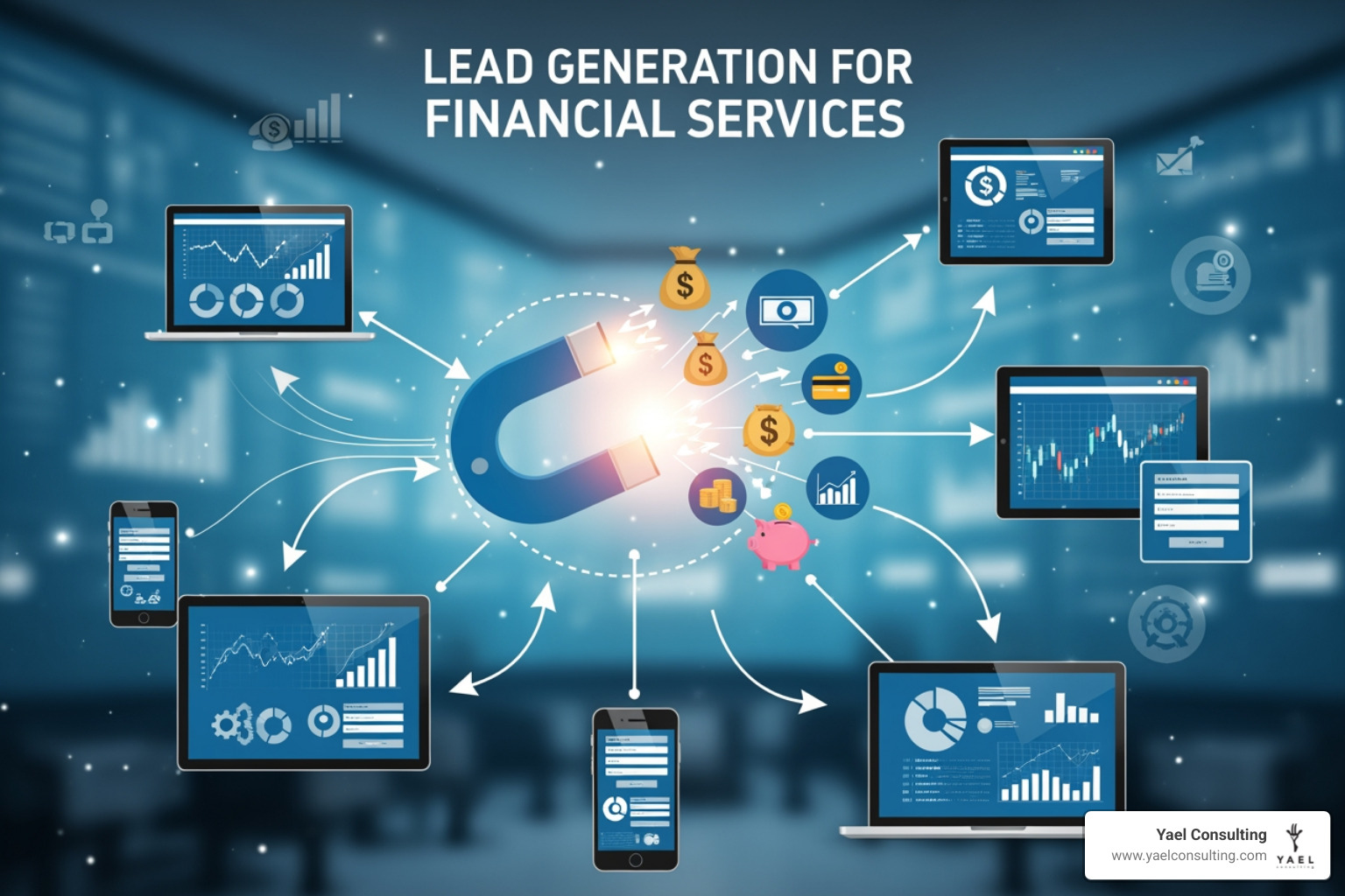 laptop screen showing a financial advisor's professional website, social media profiles, and a blog post - lead generation for financial services laptop screen showing a financial advisor's professional website, social media profiles, and a blog post - lead generation for financial services