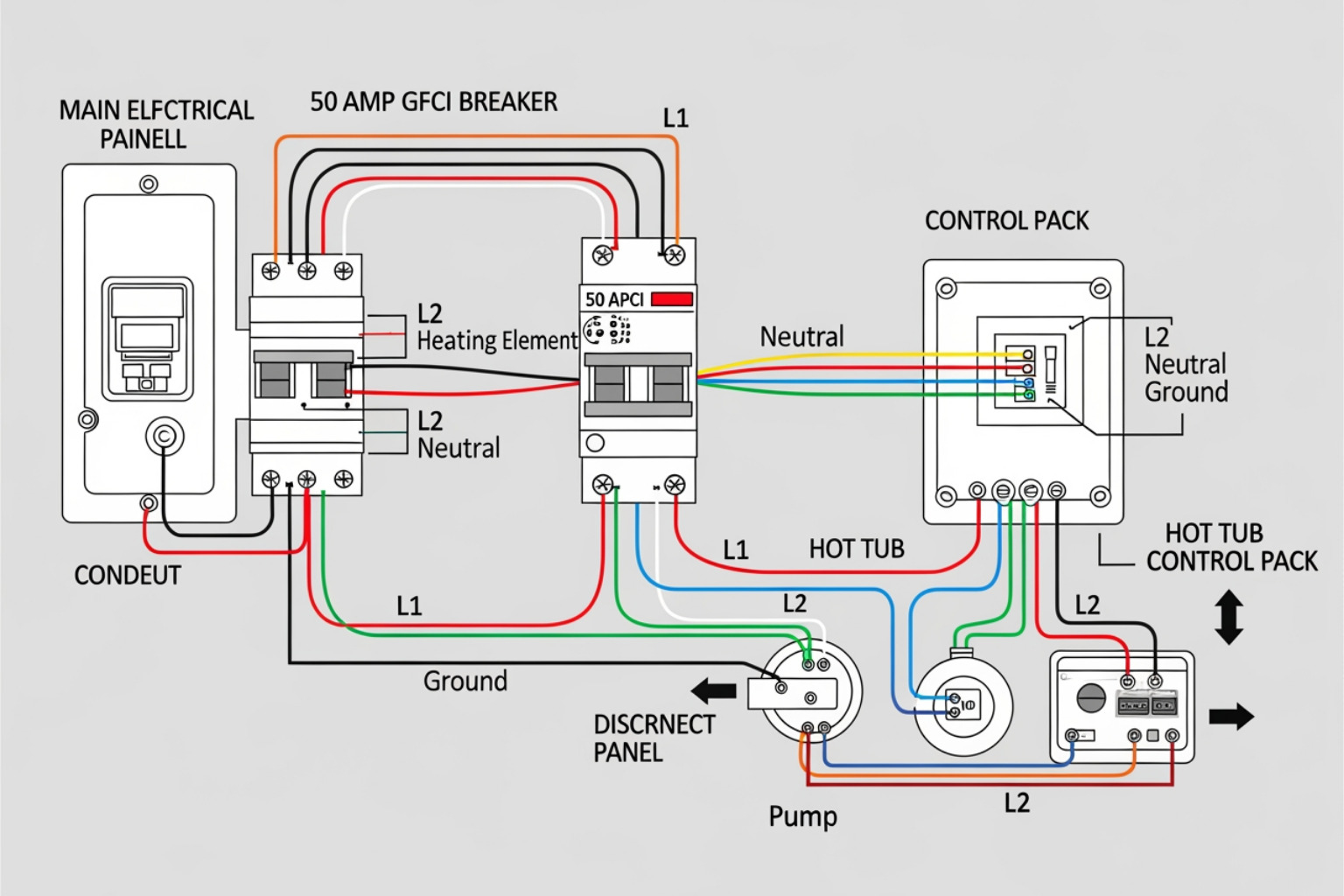 essential hot tub wiring components laid out - 50 amp gfci breaker for hot tub wiring diagram essential hot tub wiring components laid out - 50 amp gfci breaker for hot tub wiring diagram