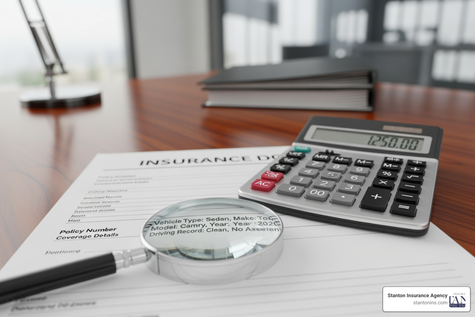 insurance document with a calculator and magnifying glass over vehicle type and driving record - commercial auto insurance nh insurance document with a calculator and magnifying glass over vehicle type and driving record - commercial auto insurance nh