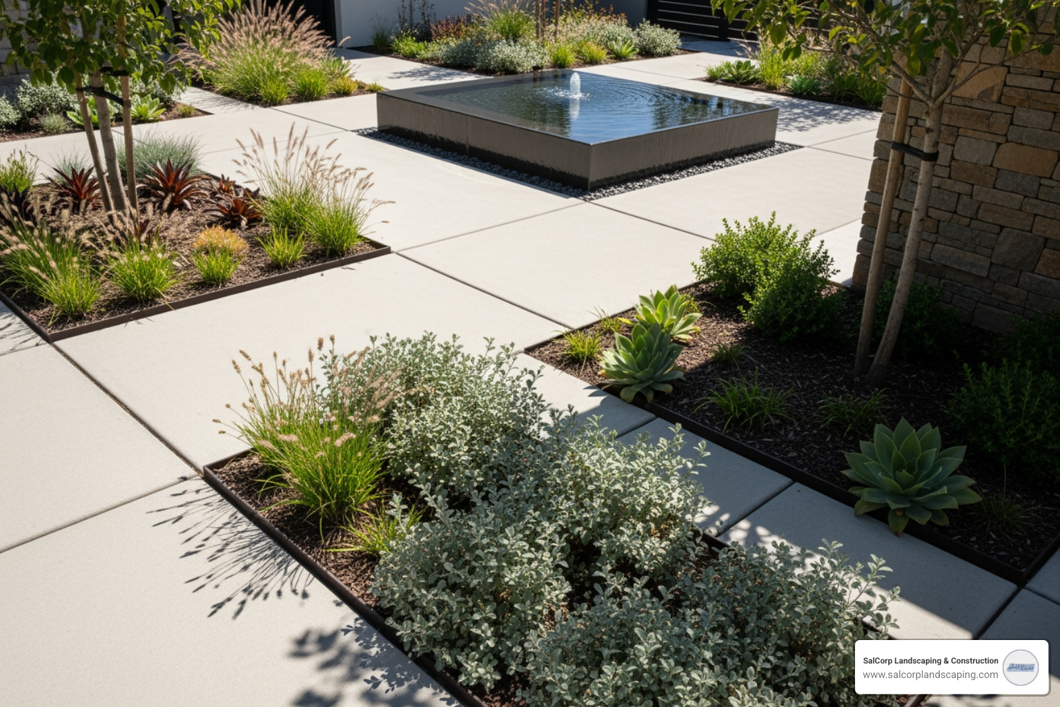 Modern landscape with native plants and clean lines - custom landscape construction
