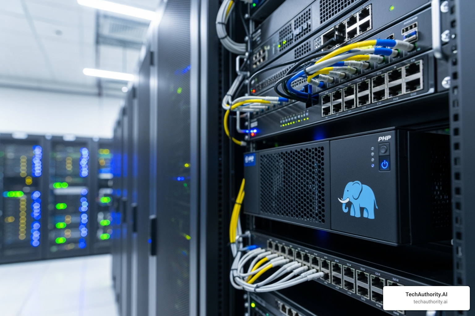 server rack and PHP elephant logo - Speed up WordPress admin