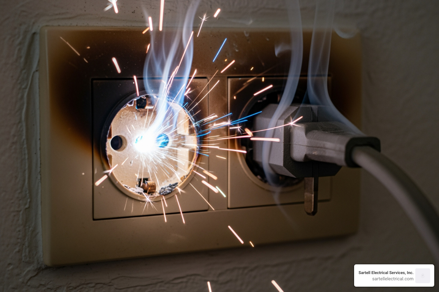 Smoking or sparking electrical outlet - Emergency electrician Boston MA
